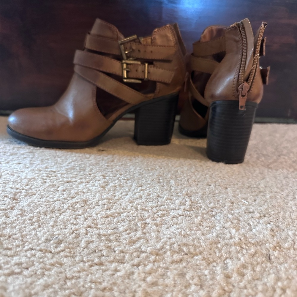 Brown Ankle Boots with Buckle Detail